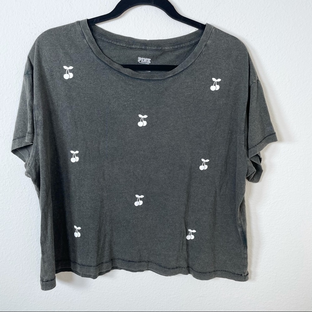 Pink Victoria Secret Cherry Cropped Tee Shirt Sz Large